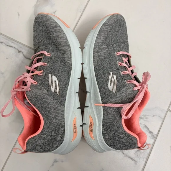 Skechers Comfy Wave Sneakers Arch Fit Womens 11 Grey Pink Comfort Walking 149414 - Picture 5 of 7
